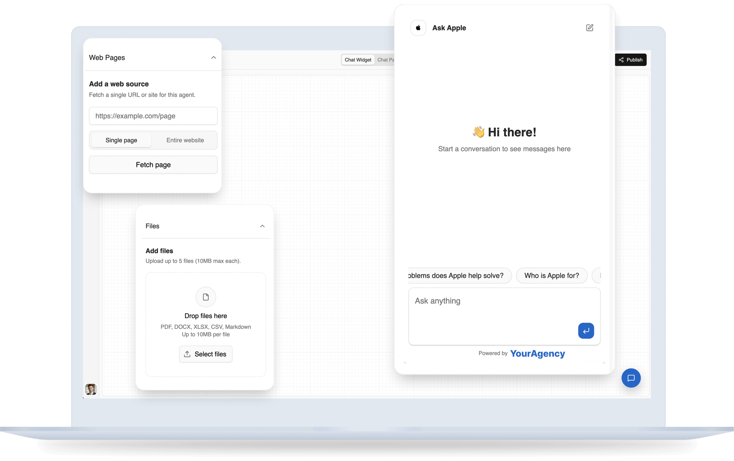 BizSage white-label AI agent preview running as a chat widget on a client website